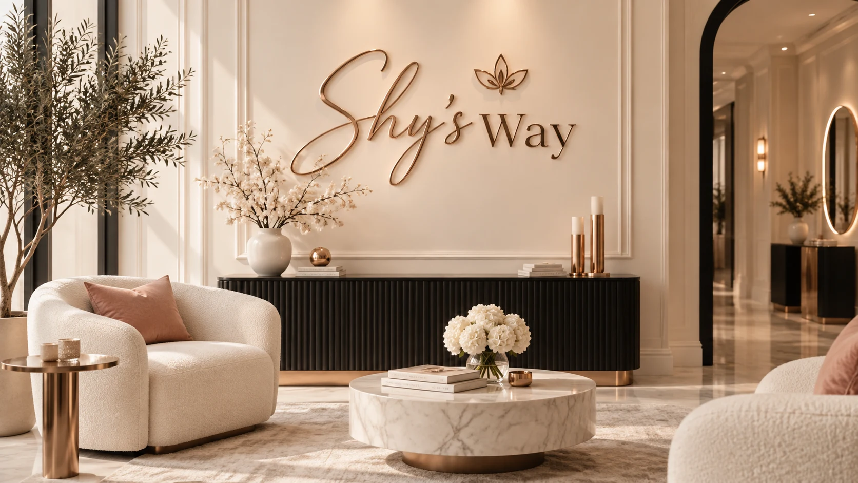 Elegant ivory and black Shy’s Way lounge